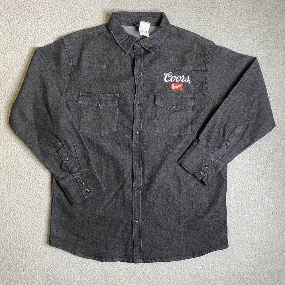 Coors Banquet Shirt Men XL Black Denim Pearl Snap Long Sleeve Western Cowboy NWT